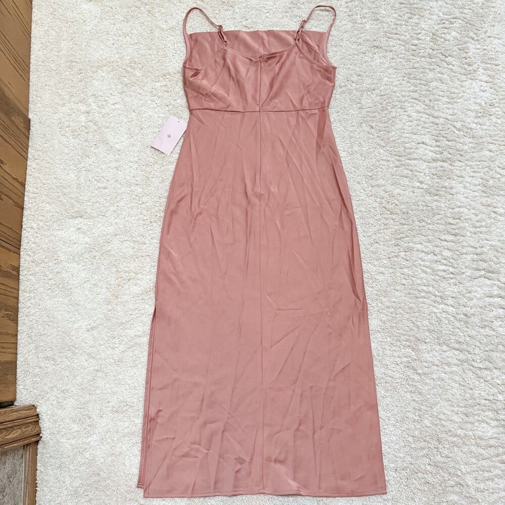 NWT BHLDN Cowl Neck Maxi Side Slit Slip Dress Dusty Rose Orange Pink 10 - Picture 7 of 12